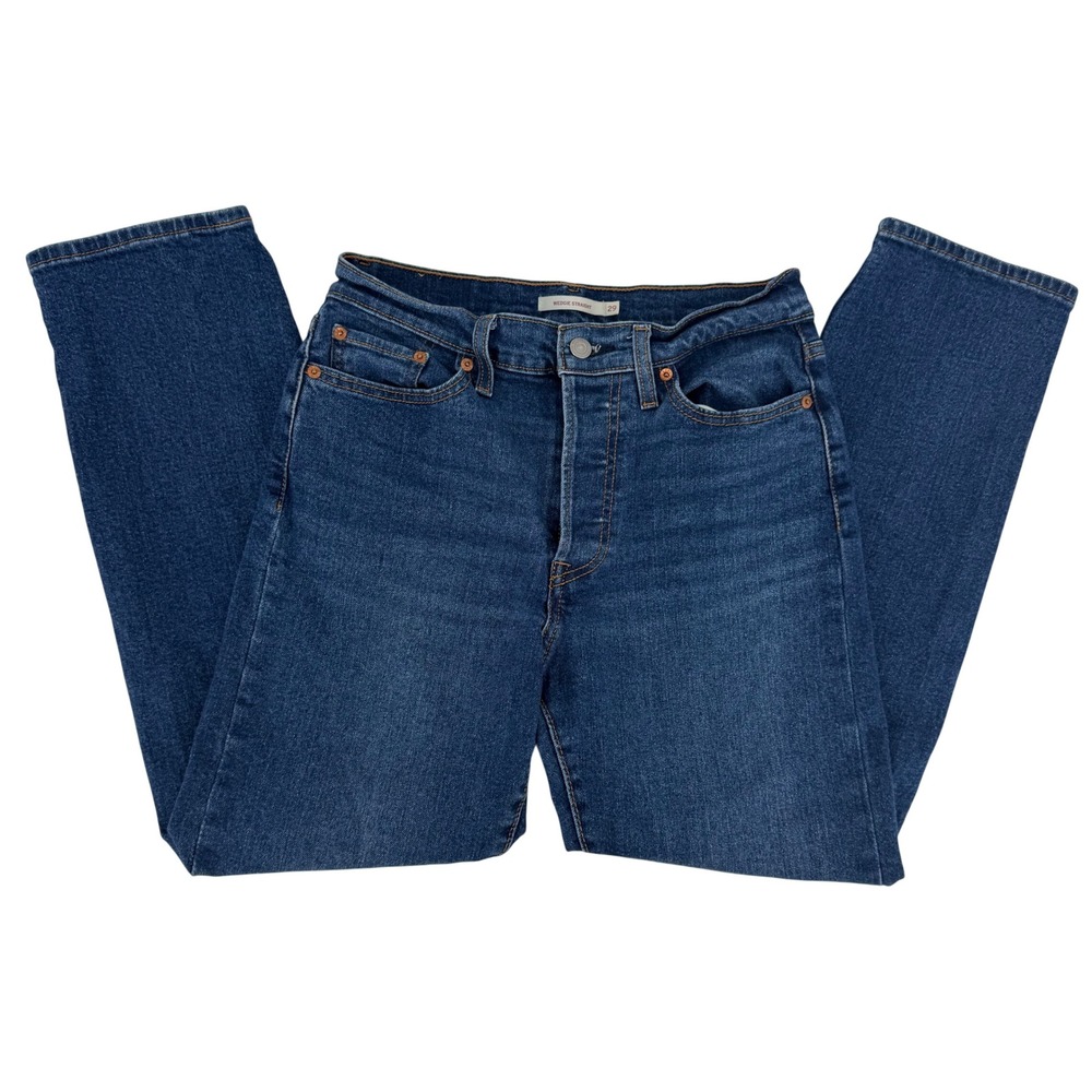 Levis Wedgie Straight High Rise Button Fly Jeans Dark Wash Blue 29 Casual Denim
